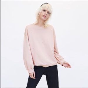 Zara Pearl Embellished Blush Pink Pullover